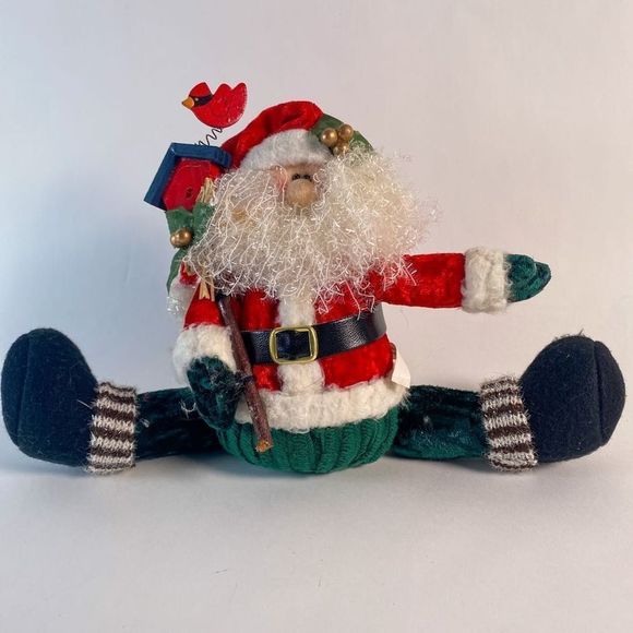 Plush Santa with Wooden Birdhouse and Wood Cardinal accent - Picture 1 of 8